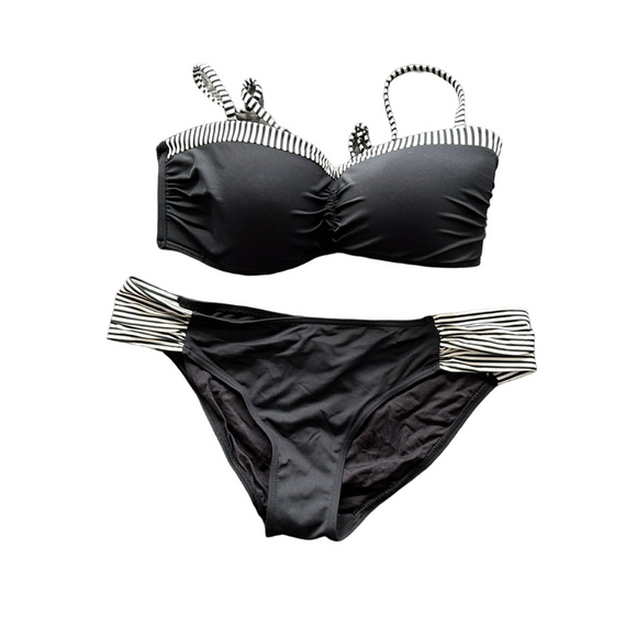 Sea Level Other - Sz10 AUS 14 Sea Level Bandeau Bikini set Black with Blk/wht Striped accent. VGUC